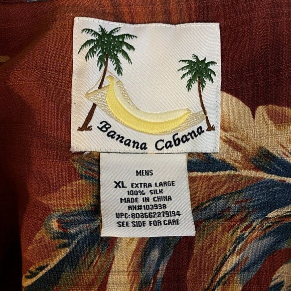 Banana Cabana Size XL Hawaiian Tropical Floral Rust Color Silk Shirt - Picture 5 of 5